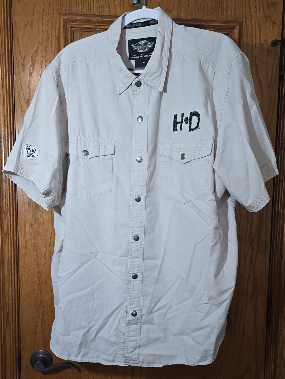 Harley-Davidson Light Beige Short Sleeve Snap-Front Work Shirt